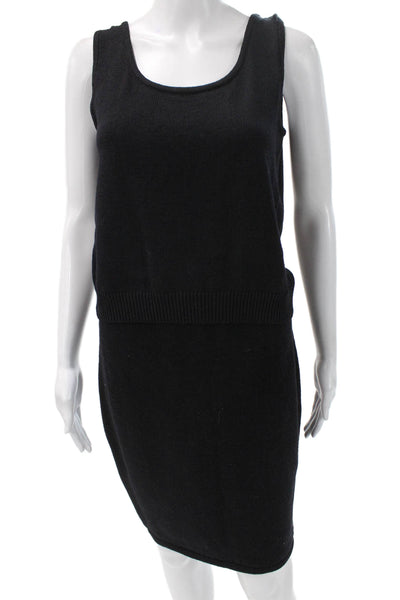 St. John Basics Womens Sweater Dress Wool Black Sleeveless Neck Size S