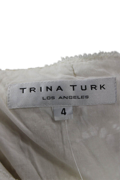 Trina Turk Women Shift Mini V-Neck Geometric White 3/4 Sleeve Dress Size 4