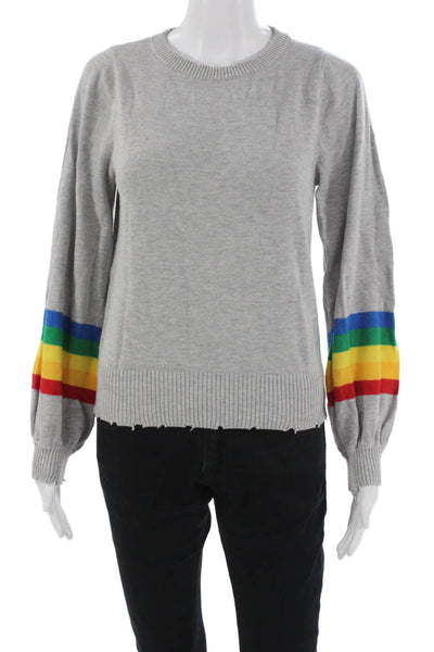 Central Park West Unisex Gray Striped Rainbow Pullover Sweater Crew Neck Size S