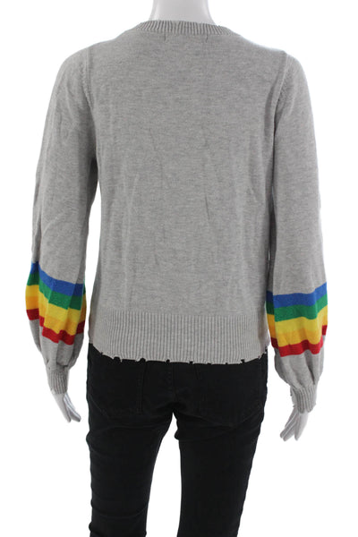 Central Park West Unisex Gray Striped Rainbow Pullover Sweater Crew Neck Size S