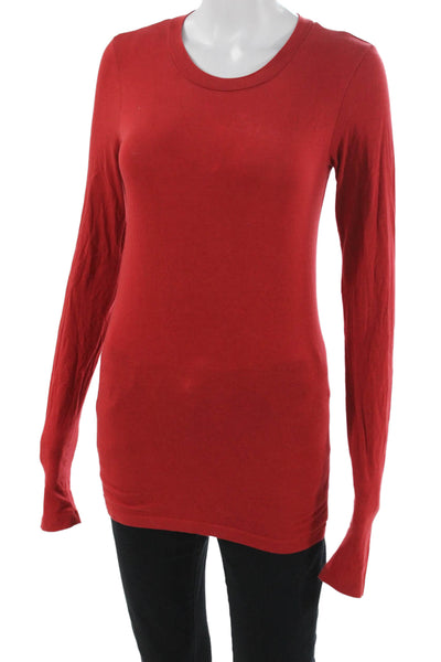 Theory Women Basic Jersey T-Shirt Red Long Sleeve Crew Neck Size S