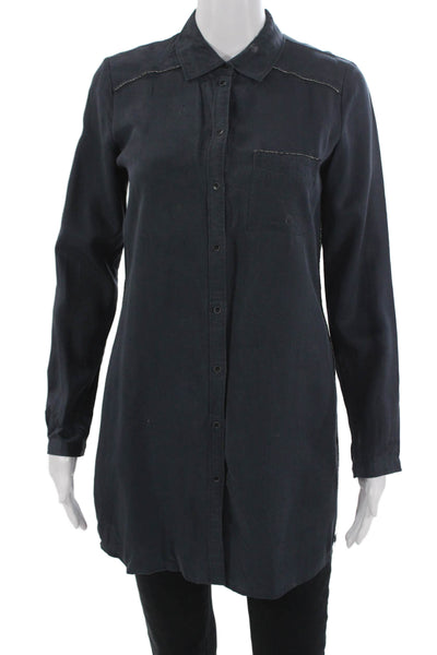 Maison Scotch Women Tunic Button-Up Dark Blue Long Sleeve Size S Petite