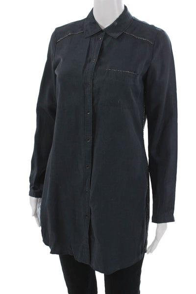 Maison Scotch Women Tunic Button-Up Dark Blue Long Sleeve Size S Petite