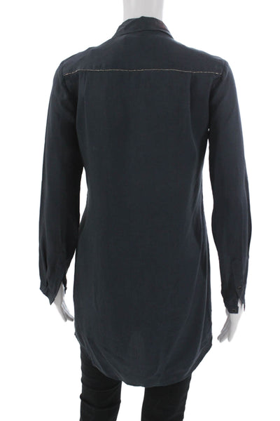 Maison Scotch Women Tunic Button-Up Dark Blue Long Sleeve Size S Petite