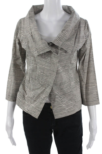 Matthildur Womens Gray Striped Pima Cotton 3/4 Sleeve Jacket Size PP