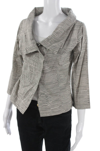 Matthildur Womens Gray Striped Pima Cotton 3/4 Sleeve Jacket Size PP