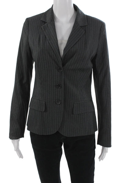 L.K. Bennett Unisex Dark Gray Striped Collared Long Sleeve Blazer Size 4