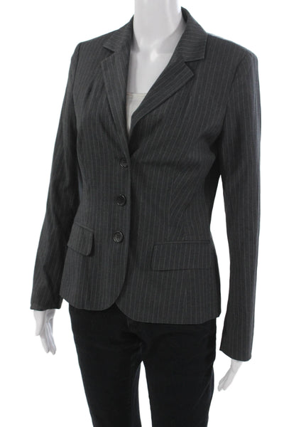 L.K. Bennett Unisex Dark Gray Striped Collared Long Sleeve Blazer Size 4
