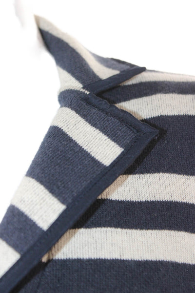 Nanette Lepore Women Blazer Dark Blue Striped Cotton Collar Long Sleeve Size XS
