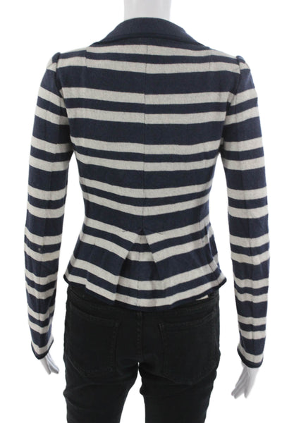 Nanette Lepore Women Blazer Dark Blue Striped Cotton Collar Long Sleeve Size XS