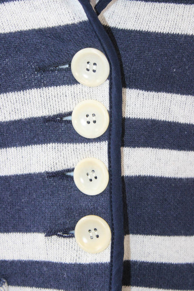Nanette Lepore Women Blazer Dark Blue Striped Cotton Collar Long Sleeve Size XS