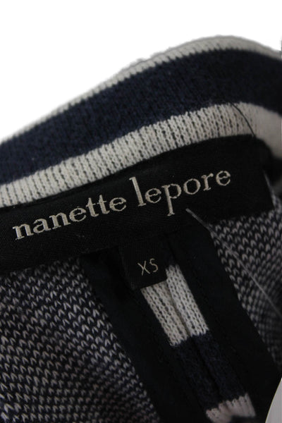 Nanette Lepore Women Blazer Dark Blue Striped Cotton Collar Long Sleeve Size XS