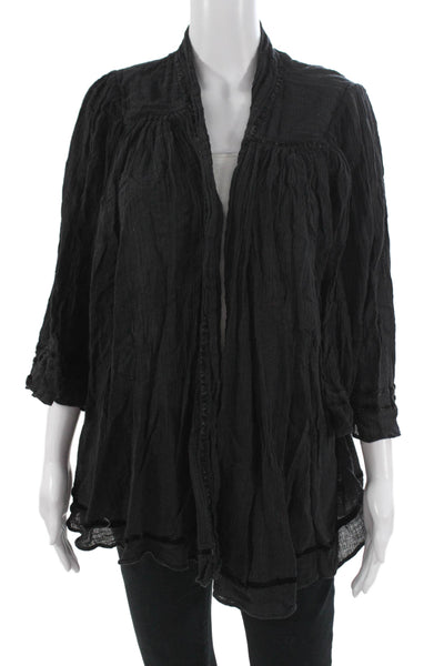 Calypso Saint Barth Womens Bohemian Black Cotton Top 3/4 Sleeve Size 0
