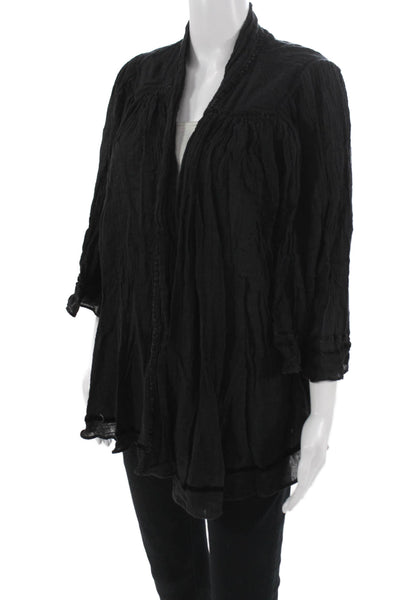 Calypso Saint Barth Womens Bohemian Black Cotton Top 3/4 Sleeve Size 0
