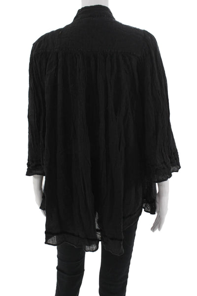 Calypso Saint Barth Womens Bohemian Black Cotton Top 3/4 Sleeve Size 0