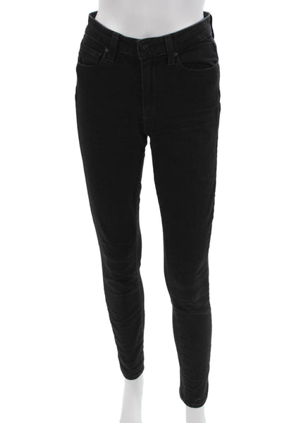Paige Womens Skinny Jeans Black Button Mid Rise 28 Inseam Size 25