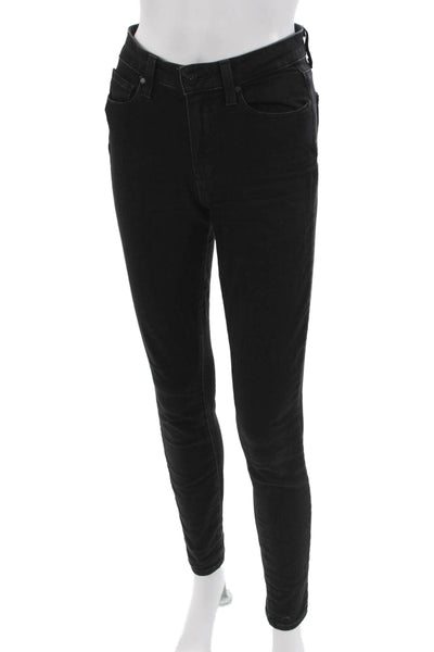 Paige Womens Skinny Jeans Black Button Mid Rise 28 Inseam Size 25