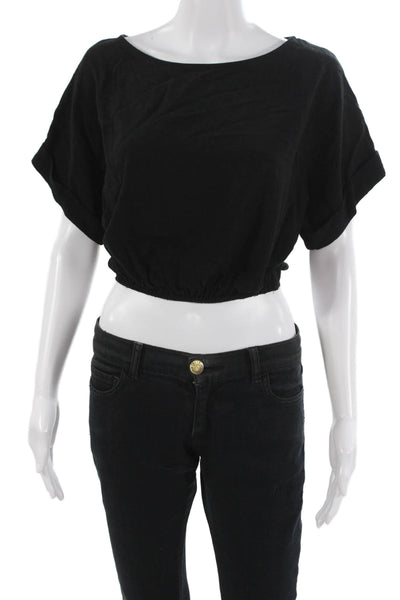 Stillwater Women Cropped Black Short Sleeve Round Neck Grunge Top Size S