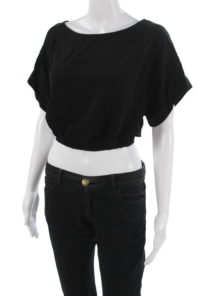 Stillwater Women Cropped Black Short Sleeve Round Neck Grunge Top Size S