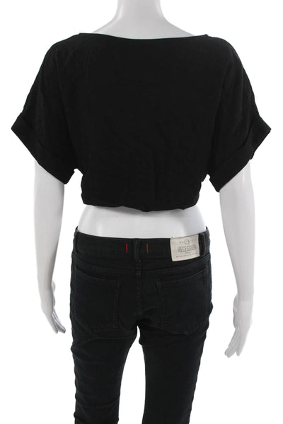 Stillwater Women Cropped Black Short Sleeve Round Neck Grunge Top Size S