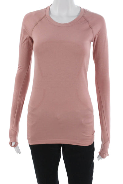 Lululemon Women Basic Long Sleeve T-Shirt Pink Crew Neck Nylon Blend Size XS