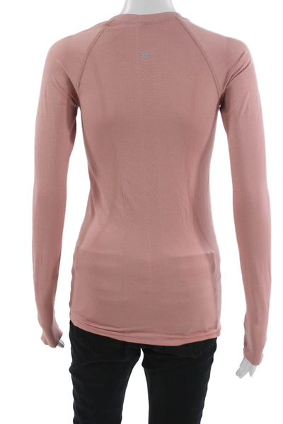 Lululemon Women Basic Long Sleeve T-Shirt Pink Crew Neck Nylon Blend Size XS