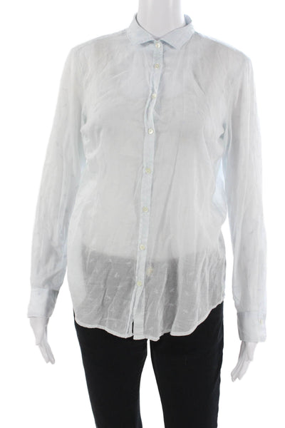 Hartford Women Basic Collared Button Up Light Blue Cotton Long Sleeve Size 2