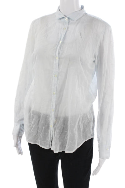 Hartford Women Basic Collared Button Up Light Blue Cotton Long Sleeve Size 2