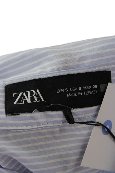 Zara Women Animal Print Light Blue Blazer Long Sleeve Cotton Blend Size S