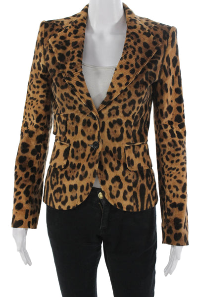 Zara Women Animal Print Light Blue Blazer Long Sleeve Cotton Blend Size S
