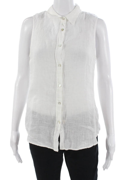 120% Lino Womens Sleeveless Collared Linen Button Up Top Size 42