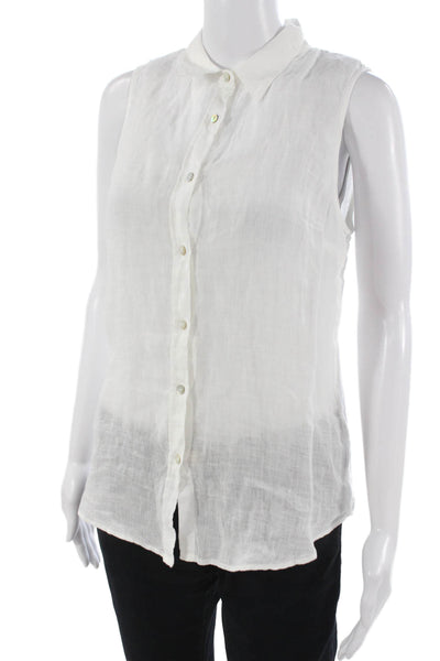 120% Lino Womens Sleeveless Collared Linen Button Up Top Size 42