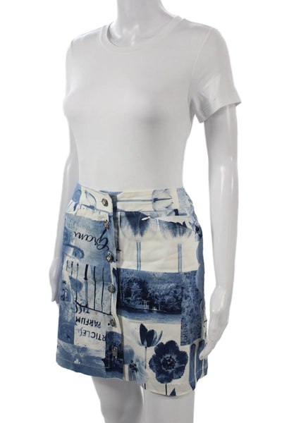 Kenzo Womens Blue Graphic Cotton Spandex Mini Straight Pencil Skirt Size 40