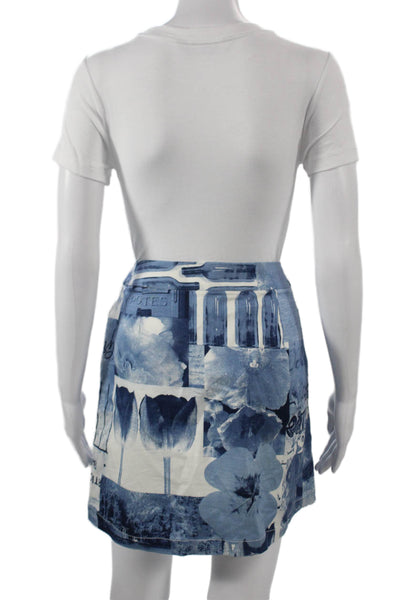 Kenzo Womens Blue Graphic Cotton Spandex Mini Straight Pencil Skirt Size 40