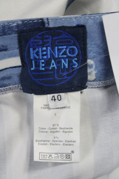 Kenzo Womens Blue Graphic Cotton Spandex Mini Straight Pencil Skirt Size 40
