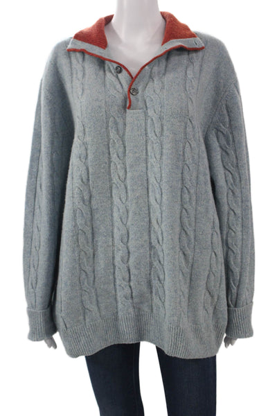 Neiman Marcus Women Light Blue Henley Sweater Wool Blend Size XL