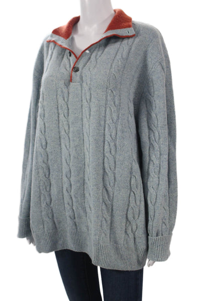 Neiman Marcus Women Light Blue Henley Sweater Wool Blend Size XL