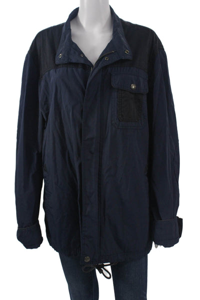 Massimo Dutti Mens Windbreaker Dark Blue Polyurethane Collared Button Size M