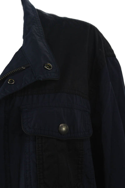 Massimo Dutti Mens Windbreaker Dark Blue Polyurethane Collared Button Size M