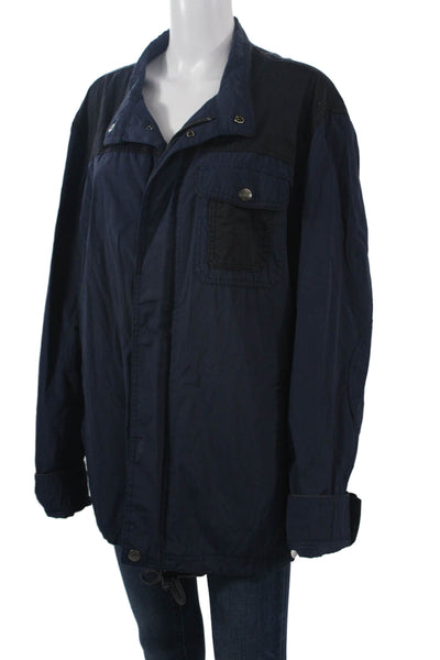 Massimo Dutti Mens Windbreaker Dark Blue Polyurethane Collared Button Size M