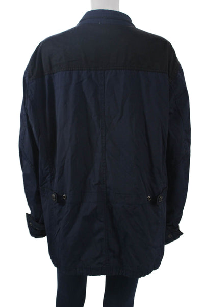 Massimo Dutti Mens Windbreaker Dark Blue Polyurethane Collared Button Size M