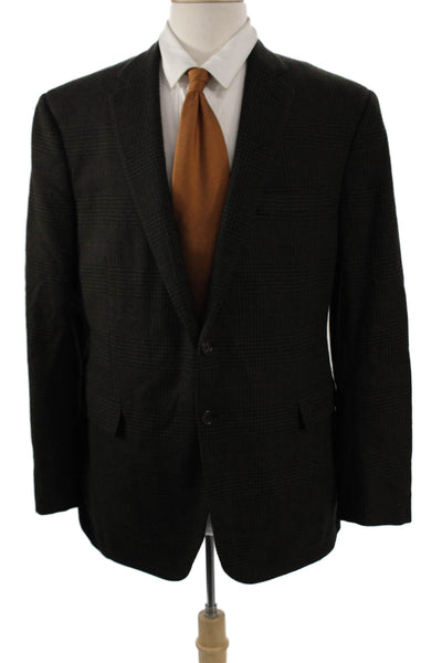 Ralph Lauren Mens Black Plaid Wool Blazer Collared Button Size 44