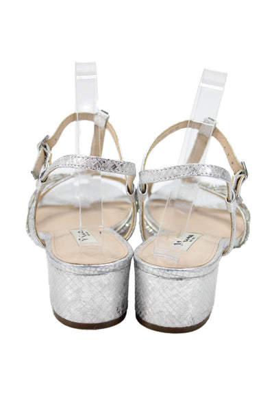 Nina Womens Rhinestoned Bow Accent Strappy Open Toe Heels Silver Size 10