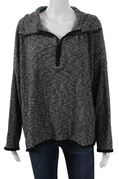 Saturday Sunday Anthropologie Women Henley Sweatshirt Dark Gray Zip Size L