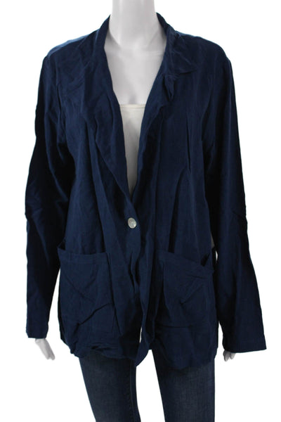 Electric & Rose Womens Dark Blue Collared Long Sleeve Bohemian Blazer Size M