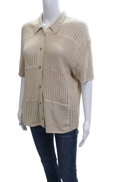 Kotn Womens Beige Collared Button Cardigan Short Sleeve Size S