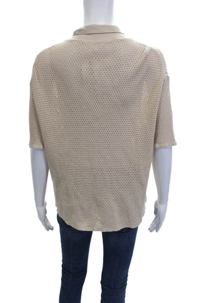 Kotn Womens Beige Collared Button Cardigan Short Sleeve Size S