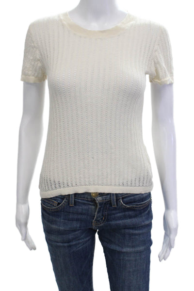 Minnie Rose Womens Crew Short Sleeve Beige Silk Cashmere T-Shirt Size S
