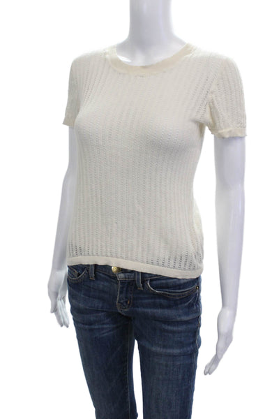 Minnie Rose Womens Crew Short Sleeve Beige Silk Cashmere T-Shirt Size S