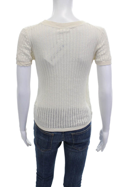 Minnie Rose Womens Crew Short Sleeve Beige Silk Cashmere T-Shirt Size S